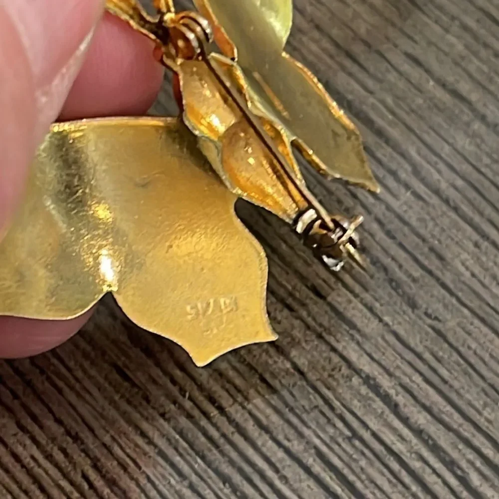 Vintage Damascene Butterfly Pin - Brooch Filigree Design Marked Spain